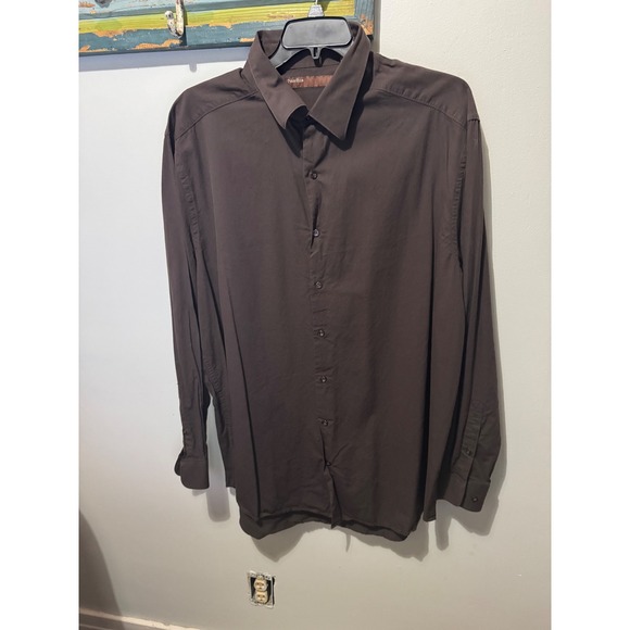 Perry Ellis Tall 2 Extra Large Shirt Drk Brown Button Front Long Sleeve Non Iron - Picture 1 of 3